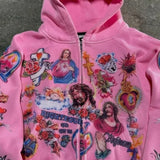 Oversized hættetrøje med retroprint