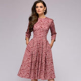 Damekjole - A-linjeformet - 3/4 ærmer - Rund hals - Elegant blomstermønster