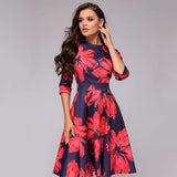 Damekjole - A-linjeformet - 3/4 ærmer - Rund hals - Elegant blomstermønster