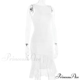 Asymmetrisk ærmeløs midikjole med flæser og rynker, ideel til sommer