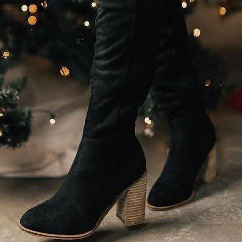 Knæhøje støvler til damer - Blødt ruskind - Komfortabel hæl - Elegant stil