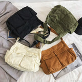 Skoletaske i kanvas med stor kapacitet