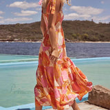 Sea Charm plisseret og strækbar ærmeløs tankkjole med brystprint