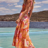 Sea Charm plisseret og strækbar ærmeløs tankkjole med brystprint