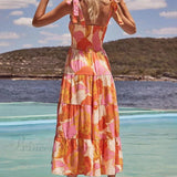 Sea Charm plisseret og strækbar ærmeløs tankkjole med brystprint