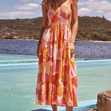 Sea Charm plisseret og strækbar ærmeløs tankkjole med brystprint