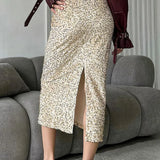 Højtaljet midi-nederdel med pailletter