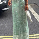 Højtaljet bodycon-nederdel med pailletter