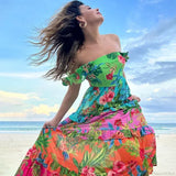 Todelt sæt med printet nederdel med flæser