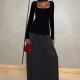 Prikket trapez maxikjole med firkantet halsudskæring