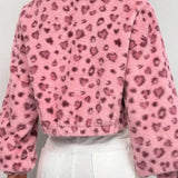 Kort, luftig frakke med opretstående krave og halv lynlås i leopardprint