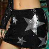 Stjerneprintet pailletteret bodycon-nederdel til festivaler og karnevaler