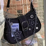 Stjernemønstret skuldertaske i kanvas