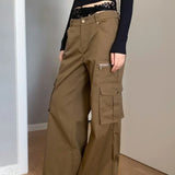 Højtaljede cargobukser med lige ben og flere lommer