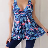 Todelt strandkjole med print og stropper