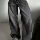 Jean Street Vintage falmede, røget grå jeans med brede ben