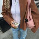 Elegant, afslappet langærmet ruskindsjakke