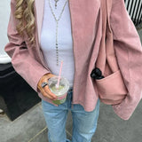 Elegant, afslappet langærmet ruskindsjakke