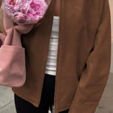 Elegant, afslappet langærmet ruskindsjakke