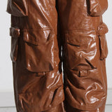 Sommer cargobukser med vide ben i PU-kunstlæder