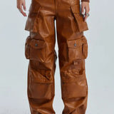 Sommer cargobukser med vide ben i PU-kunstlæder