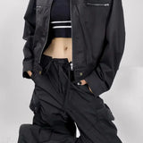 Løstsiddende, afslappet Techwear utilityjakke med lynlåslukning