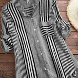 Damebluse – Afslappet pasform – Stribet – Høj hals – 3/4 ærmer – Åndbart stof