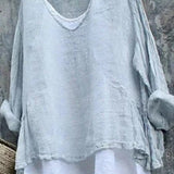 Langærmet dame-T-shirt – Afslappet pasform – V-hals – Nedsænkede skuldre – Åndbart stof