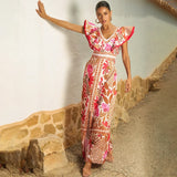 Todelt sæt med en nederdel med retroprint og V-hals