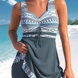 Dametankini – Tætsiddende snit – Åndbart strækstof – Brystbånd – Patchworkmønster