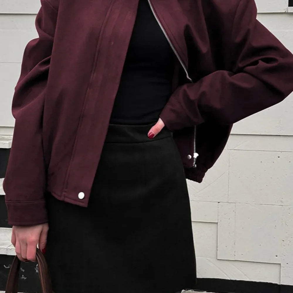 Vintage utilityjakke i bordeauxrød ruskind