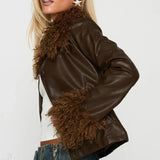 Vintage jakke med fleecekrave og læderpaneler