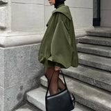 Unik vintage grøn løstsiddende, slankende frakke