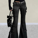 Y2K Vintage Slim Jeans med Flere Lommer og Svæng