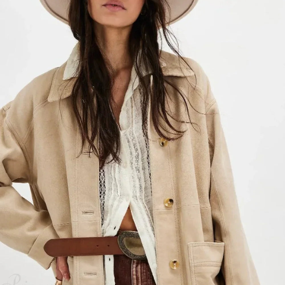 Enkel vintage enkeltradet ruskindsjakke