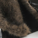 Vintage Y2K-jakke med pelskrave og tætsiddende lædertalje -