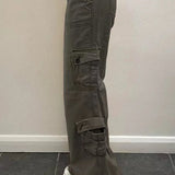 Cargobukser med flere lommer i vasket denim