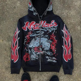 Mørk hiphop-hættetrøje med lynlås fra Y2K