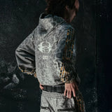 Y2K hættetrøje med leopardstriber og lynlås