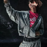 Y2K hættetrøje med leopardstriber og lynlås