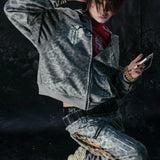 Y2K hættetrøje med leopardstriber og lynlås