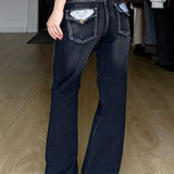 Alsidige jeans med lav talje, bootcut-pasform, syrevasket, 2000'er-stil