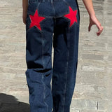Y2K Star-jeans med farveblok og patchwork