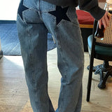 Y2K Star-jeans med farveblok og patchwork
