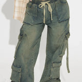 Y2K Hiphop-stil Denim Cargobukser